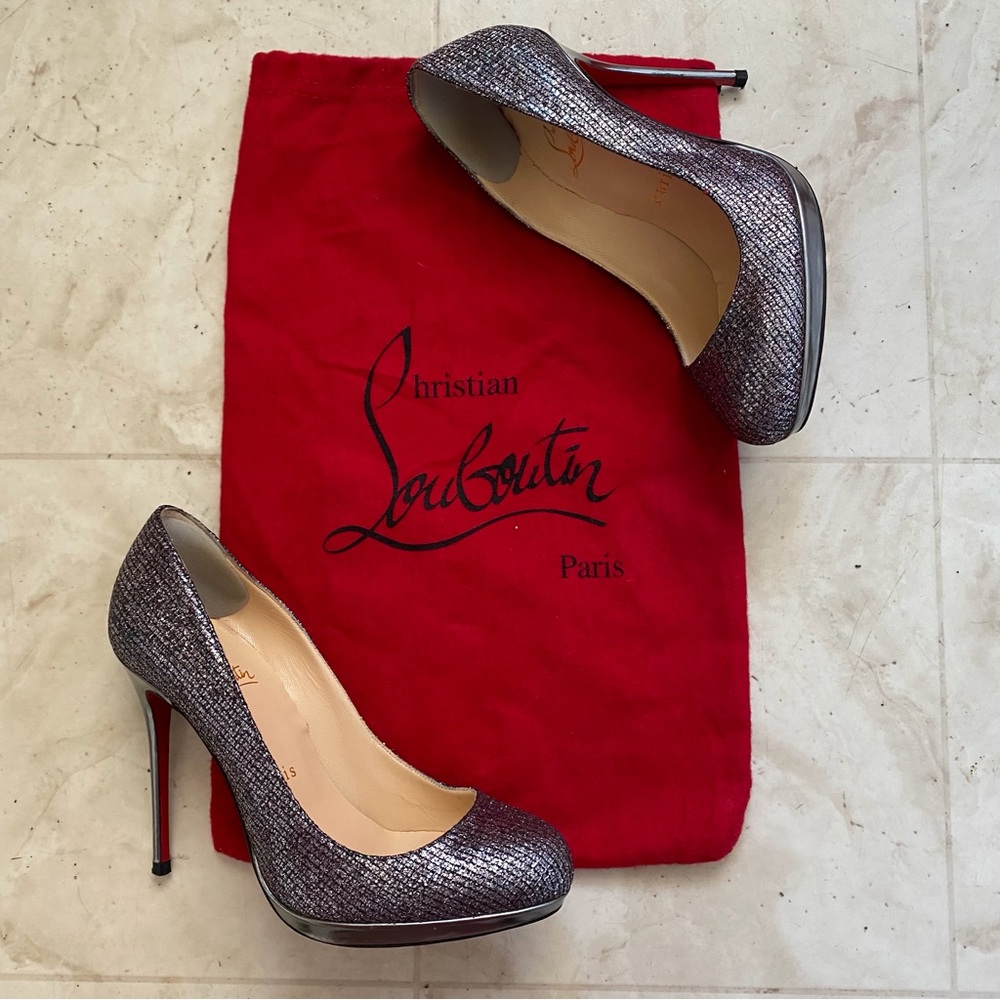 Christian Louboutin Lady Glitter Filo 120 Silver Metallic Pumps Heels size 6/36